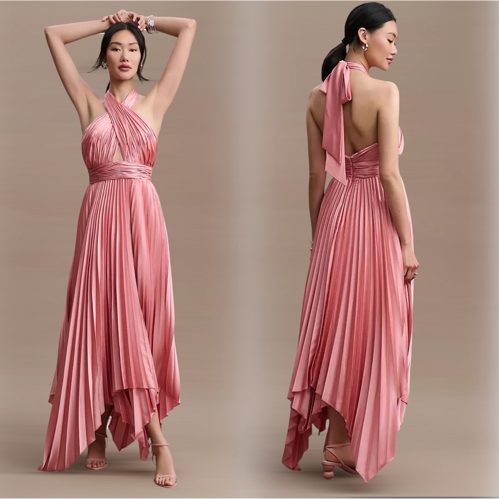 Ieena for Mac Duggal Pleated A-Line Asymmetrical Halter Size 20
